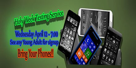 memorialbalto's tweet photo. Holy Week Texting Service - April 12, 2017 - 7:00 pm -  8:00 pm https://t.co/4dtv7Mlx9A