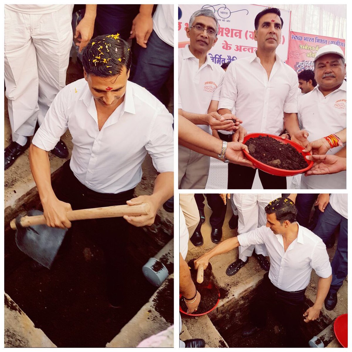Digging my 1st #TwoPitToilet in Khargone District of MP with Minister Narendra Singh Tomar #MakeTheChange #WasteToWealth