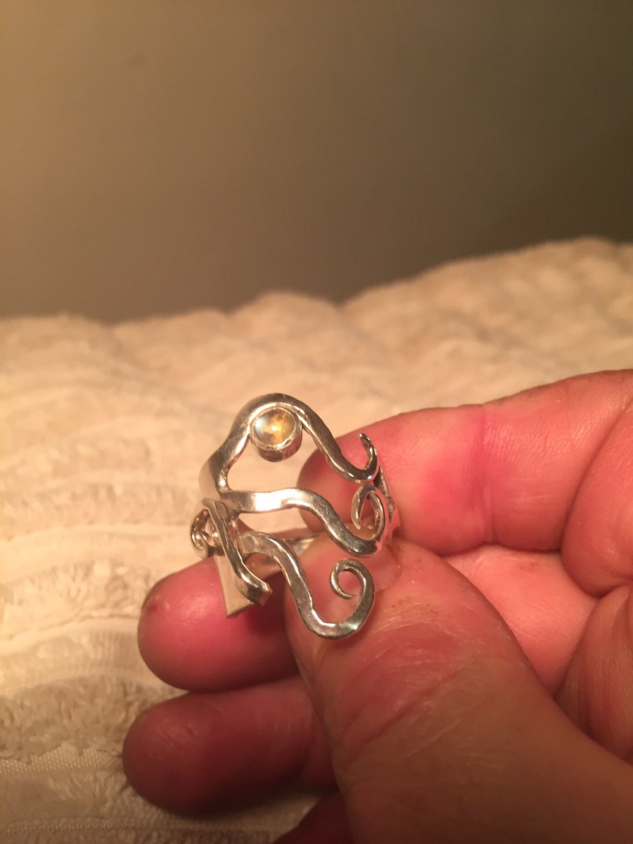 Pretty fork ring set with a moonstone