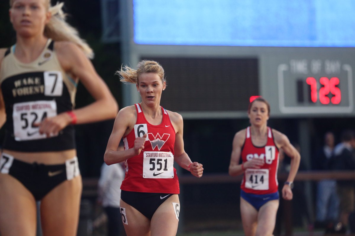 WCUMountaineers's tweet photo. Alicja Konieczek wins her heat of the 5,000m with a time of 15:59.22 at the Stanford Invite. Her and Georgia Porter auto for nationals. https://t.co/V5HbZM6qe0