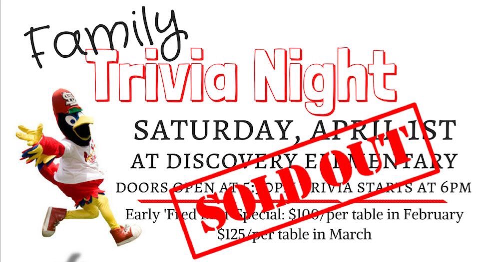 Get your thinking caps ready...it's going to be a fun night out!!!

SOLD OUT Family Trivia Night is this Saturday #EaglePride