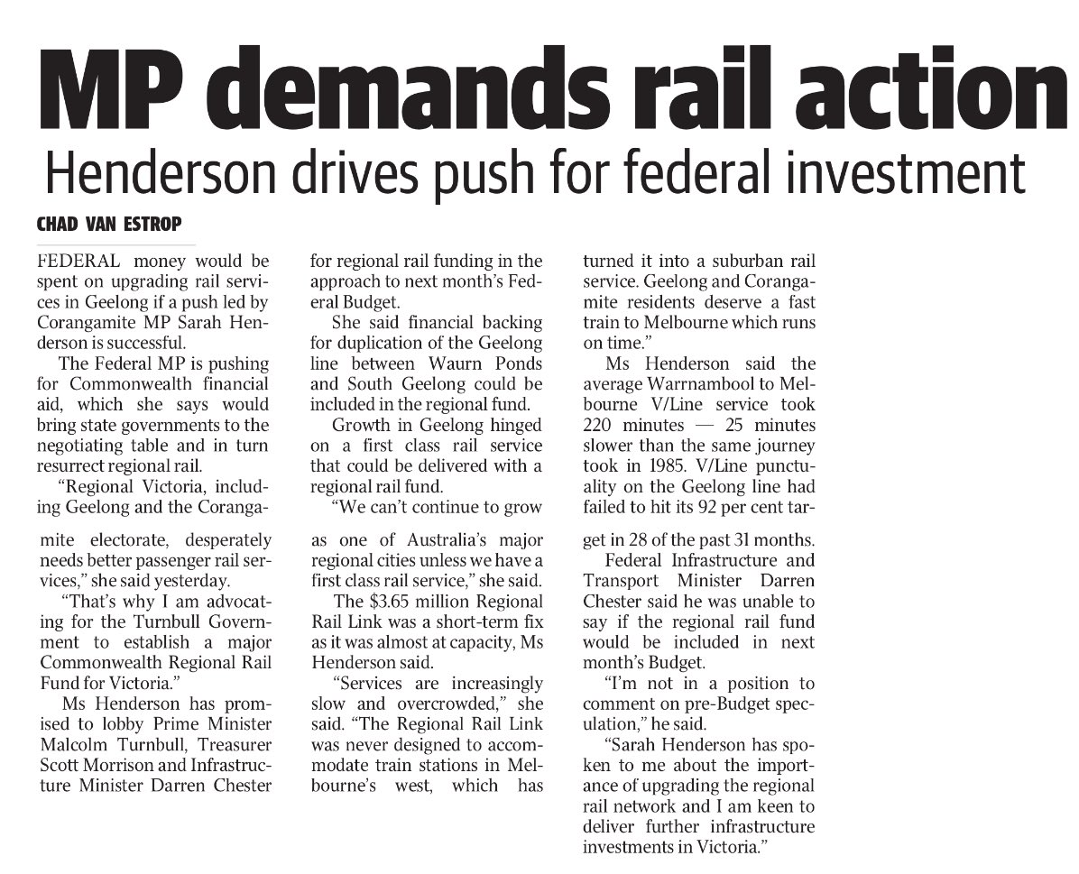 SenSHenderson's tweet photo. A Cth regional rail fund for Victoria would drive vital investment in better passenger train services. @geelongaddy #LaborRailFail #auspol https://t.co/YflSXaBGYH