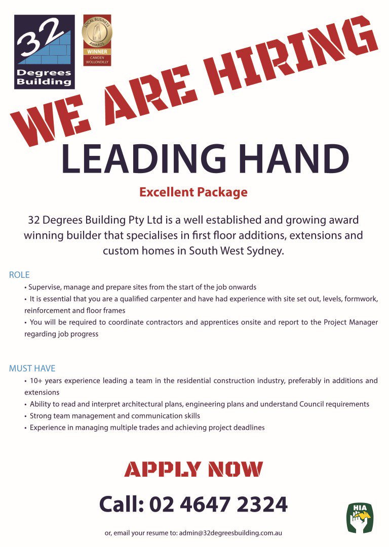 32Degrees_Build's tweet photo. #32DegreesBuilding #32DegreesBuildingTeam #LeadingHand #BeAPartOfTheTeam #WeAreHiring #Construction #Carpenter #Job https://t.co/dXI8JMo1HK