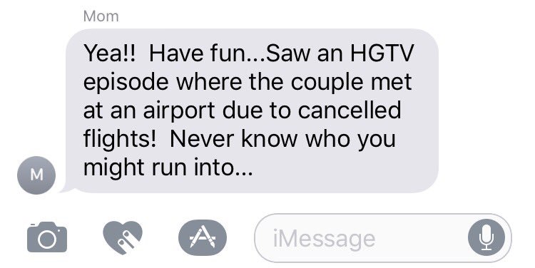 Amayayay's tweet photo. My moms response to me spending the night in an airport. #SingleAmy #FinalFourAmy #AirportAmy https://t.co/FUUIJA4vi8