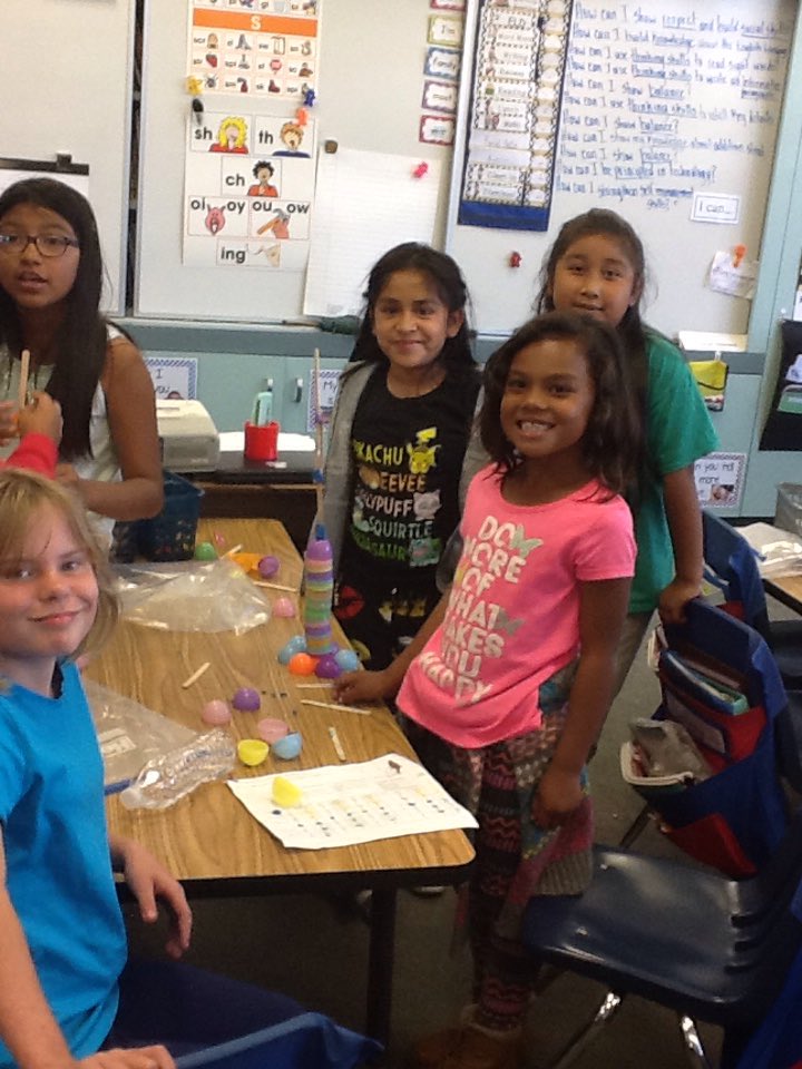 MrsKristenMay's tweet photo. Today's STEM Challenge - The Easter Egg Tower Challenge with our 5th grade buddies. @ADES_SMUSD https://t.co/Lg63nr4Juy