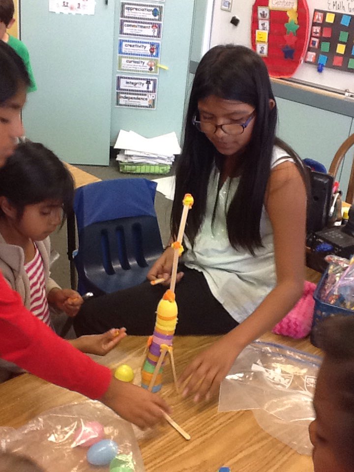 MrsKristenMay's tweet photo. Today's STEM Challenge - The Easter Egg Tower Challenge with our 5th grade buddies. @ADES_SMUSD https://t.co/Lg63nr4Juy