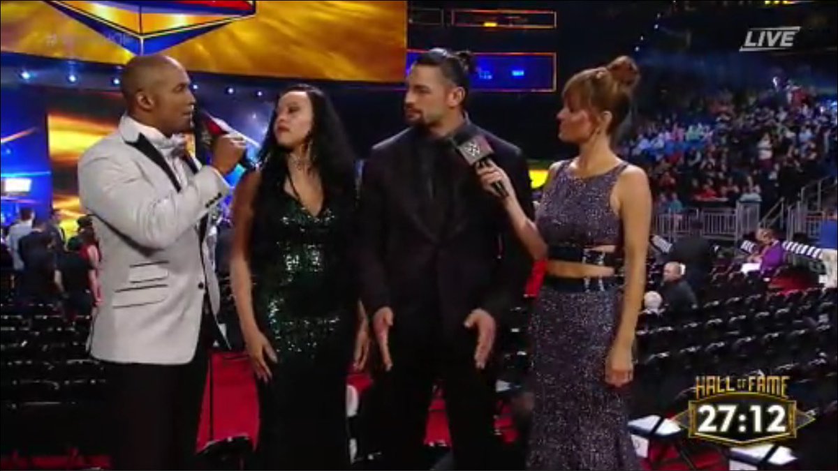 RomanReignsNet's tweet photo. Roman and his lovely wife at the WWE Hall of Fame Preshow. #WWEHOF #RomanReigns #Wrestlemania33 https://t.co/mdjYeJhrvm