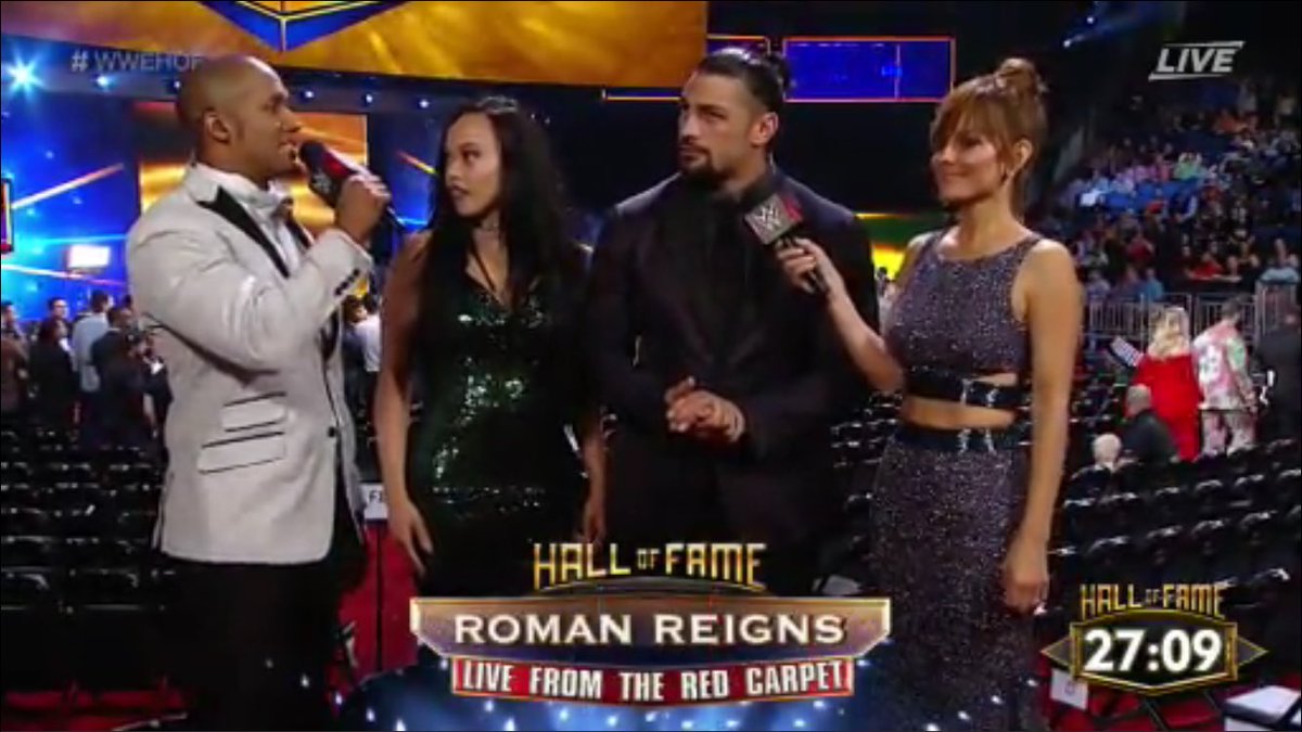 RomanReignsNet's tweet photo. Roman and his lovely wife at the WWE Hall of Fame Preshow. #WWEHOF #RomanReigns #Wrestlemania33 https://t.co/mdjYeJhrvm