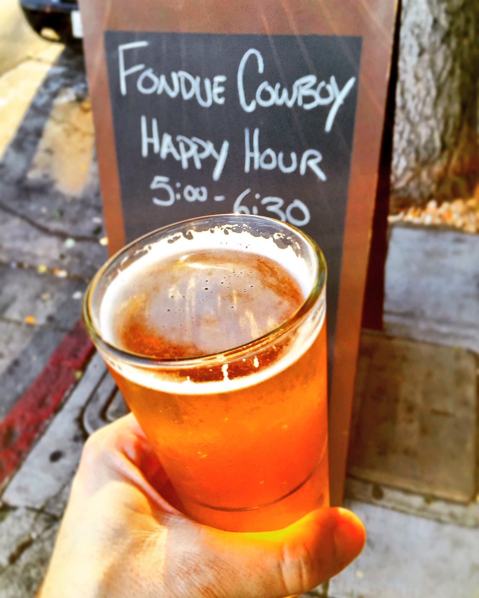 FondueCowboy's tweet photo. Hey y'all, it's just about that time! Happy Hour is almost here so treat yourself to a tall cold one...or three. #giddyup https://t.co/r33bzdtaS2
