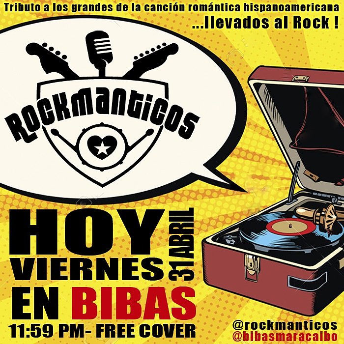 rockmanticos's tweet photo. Epale...esto es HOY...si, hoy viernes estaremos en el excelente ambiente de @bibasmaracaibo haciendo nuestro tributo musical al Amor ! ���💙🎵🎵 https://t.co/0CpP30R0Yo