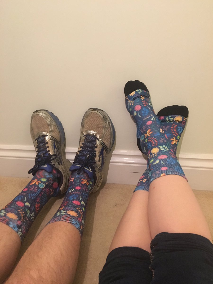 Stephee_P's tweet photo. Thanks @Brooksrunninguk for our running socks- will make marathon running a bit more bearable! #run #happy #socks https://t.co/J4Trj90DnE