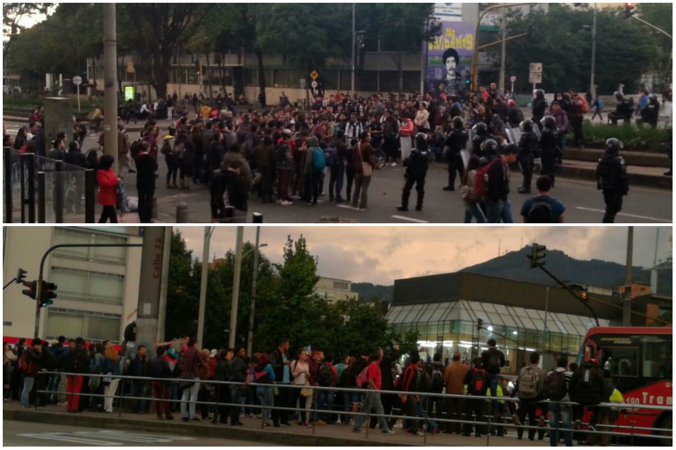 elespectador's tweet photo. Caos en el norte de Bogotá por protestas contra alzas en Transmilenio. https://t.co/vMtj3oE6aw https://t.co/We15p0jCc7
