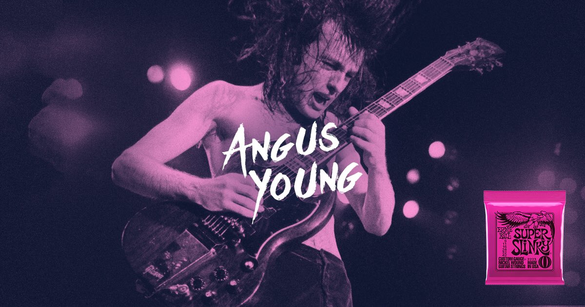 We\re proud to have Angus Young as a longtime member of the Ernie Ball family. Happy birthday, Angus. 