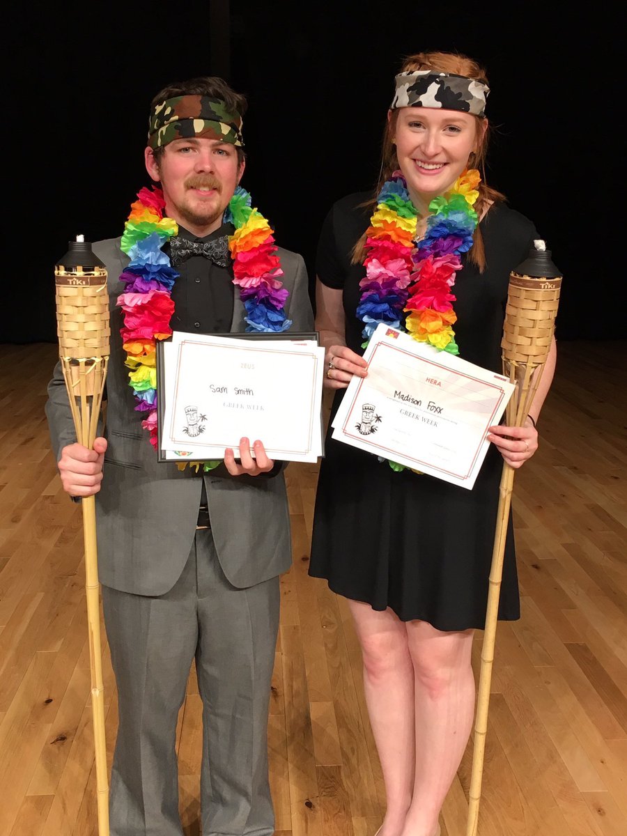 NWGreekWeek17's tweet photo. Congrats to the 2017 Zeus &amp; Hera!! Sam Smith and Madison Foxx 😊 https://t.co/nNlLq7fri4
