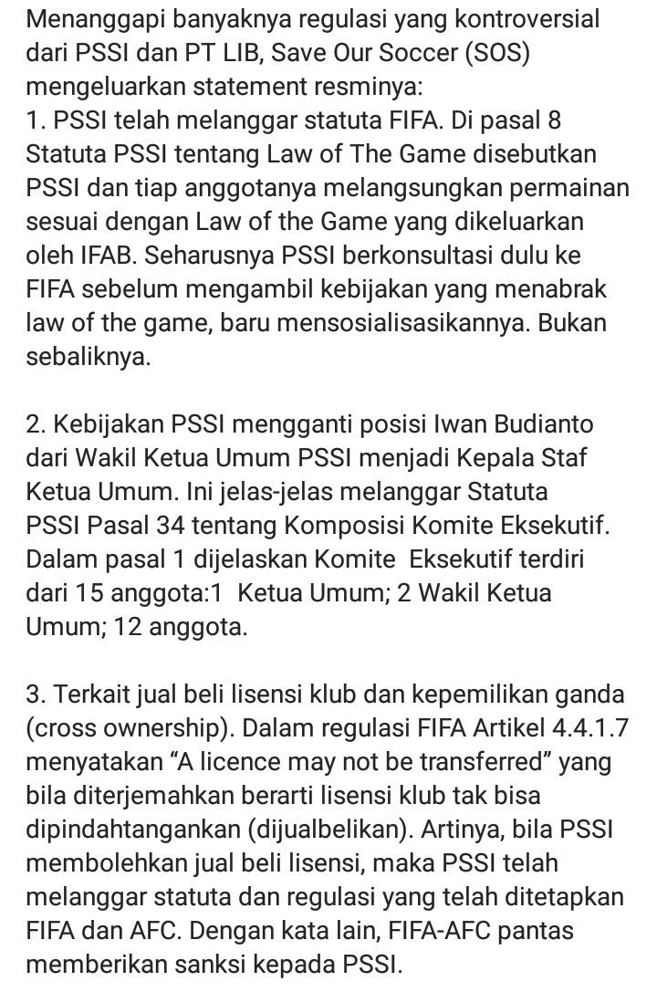 Bongtv_com's tweet photo. Save Our Soccer (SOS) menanggapi regulasi yang kontroversial dari PSSI. https://t.co/TNcotIvJU2
