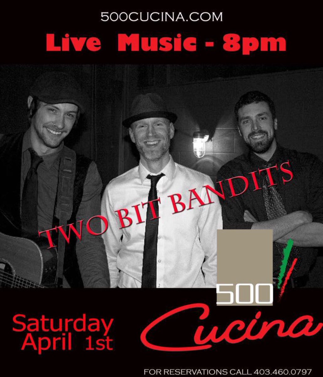 yycmusicconnect's tweet photo. Two Bit Bandits!  April 1st @500Cucina 730pm https://t.co/zbCfeam8IU