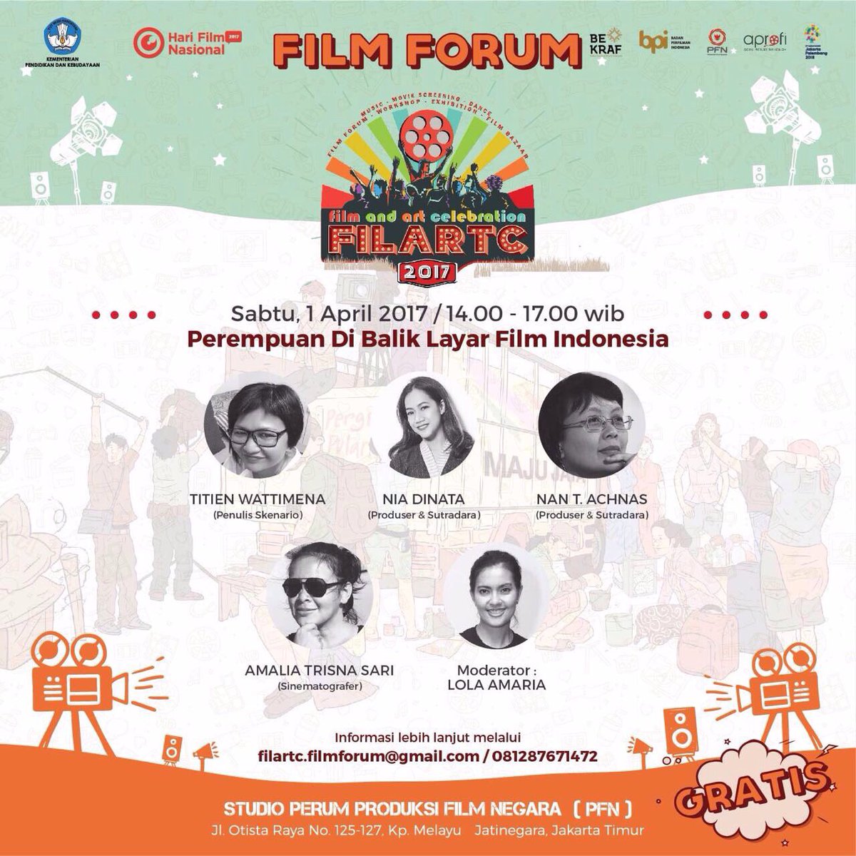 Indonesian Women Filmmakers TODAY -  Sabtu 1 April 14.00  #FILARTC2017 di PFN jln Otista Raya #SalingKenalMakinSayang #HariFilmNasional