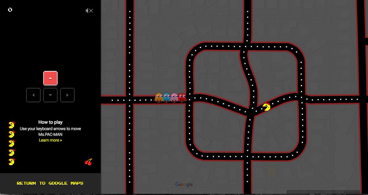 MrBadiner's tweet image. If you have not seen Mrs. Pacman in Google Maps you NEED to try it! Open Maps and "Insert Coin"! #GoogleFun