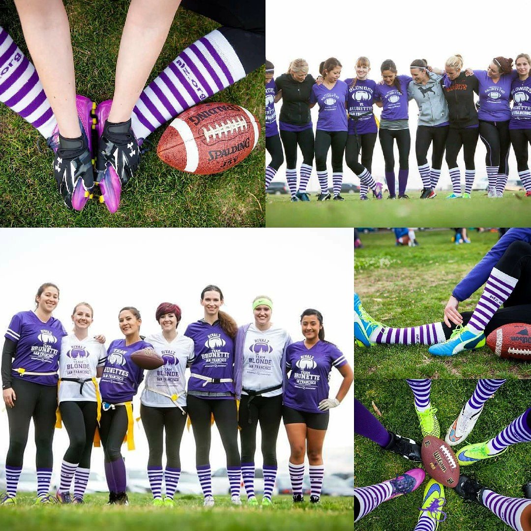 RivAlzSF's tweet photo. Is #NationalStripesDay a real thing? We're not sure, but we think every day should be stripes day! We wear stripes to #endAlz 💜🏈 #rivAlzSF https://t.co/naOPujQaO3