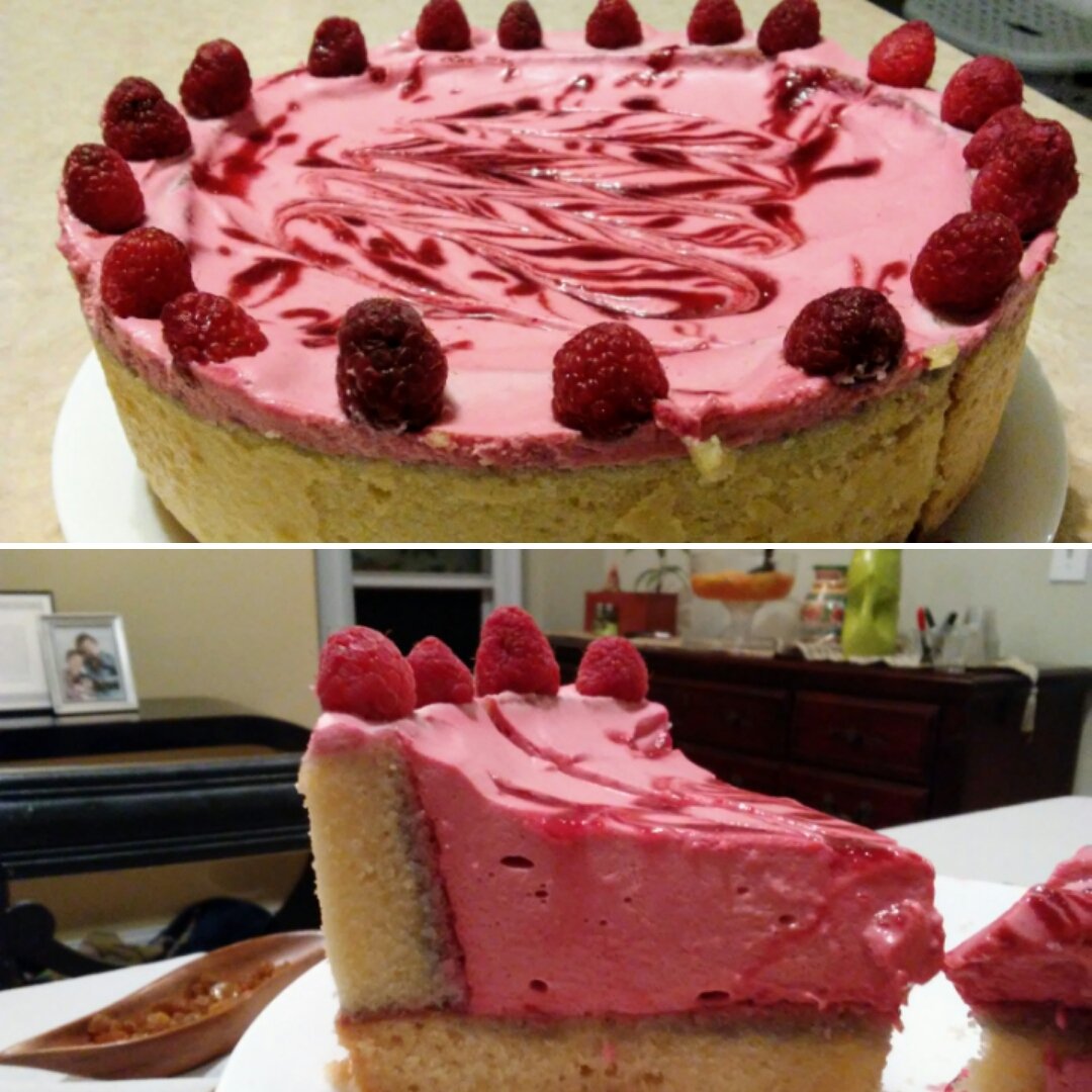 My #glutenfree version of #AmericasTestKitchen #RaspberryCharlotte. The raspberry mousse filling is a dessert all by itself.