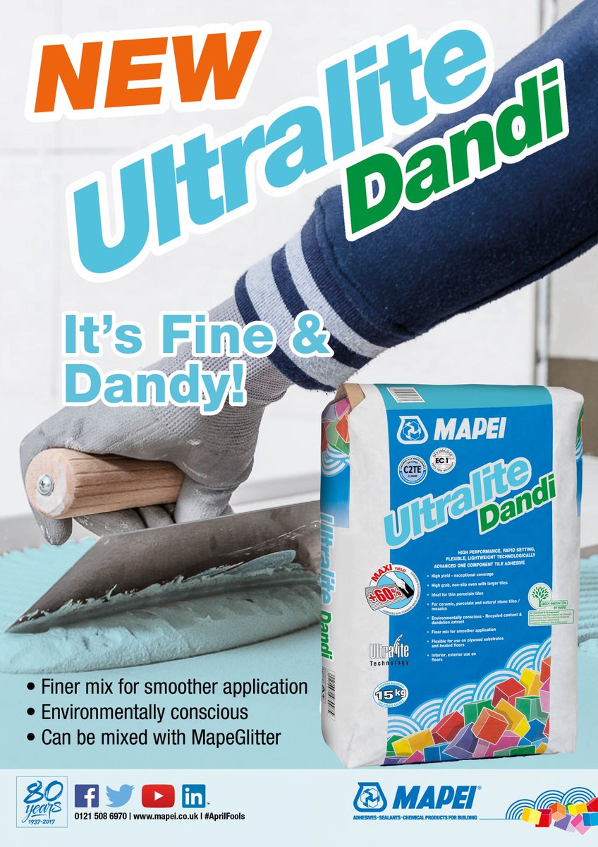 #Mapei Ultralite Dandi high grab #Eco #adhesive Finer mix for a smoother application. Recycled content &amp; dandelion extract for higher yield.
