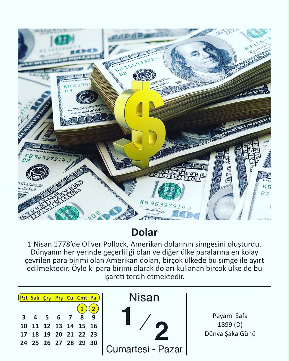 BilgiTakvimi's tweet photo. #bilgikulturtakvimi #bilgitakvimi #1nisan #şaka #cumartesi #para #dolar #dollar #dollars #takvim #peyamisafa #şakagünü #april #kitap #book https://t.co/rxCYqhEf2f
