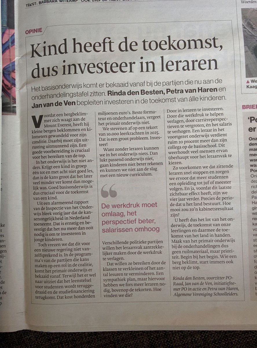 Kinderen zijn onze toekomst, investeer in leraren! Vandaag in @AD, oproep aan onderhandelaars, met <a href="/schoolleider/">AVS</a>, @POinactie en @PO_Raad