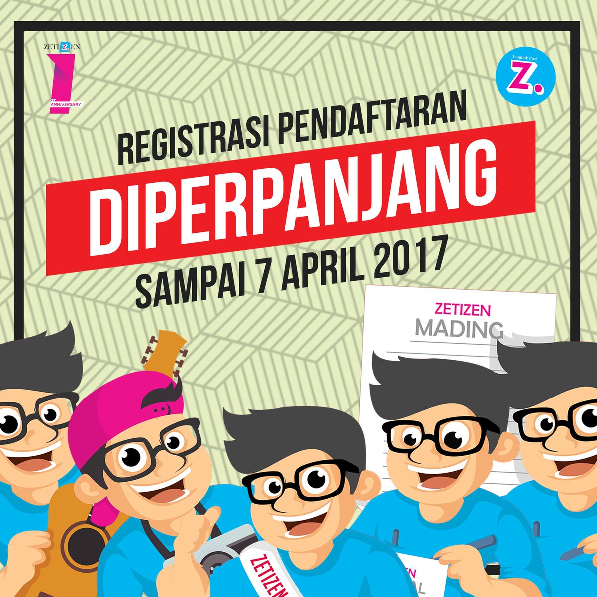 Hore!! Pendaftaran lomba2 Zetizen 1stSary akan diperpanjang hingga 7 April loh guys 😄😄 Info selengkapnya ada disini 👉instagram.com/p/BSTaMvWDWVc/