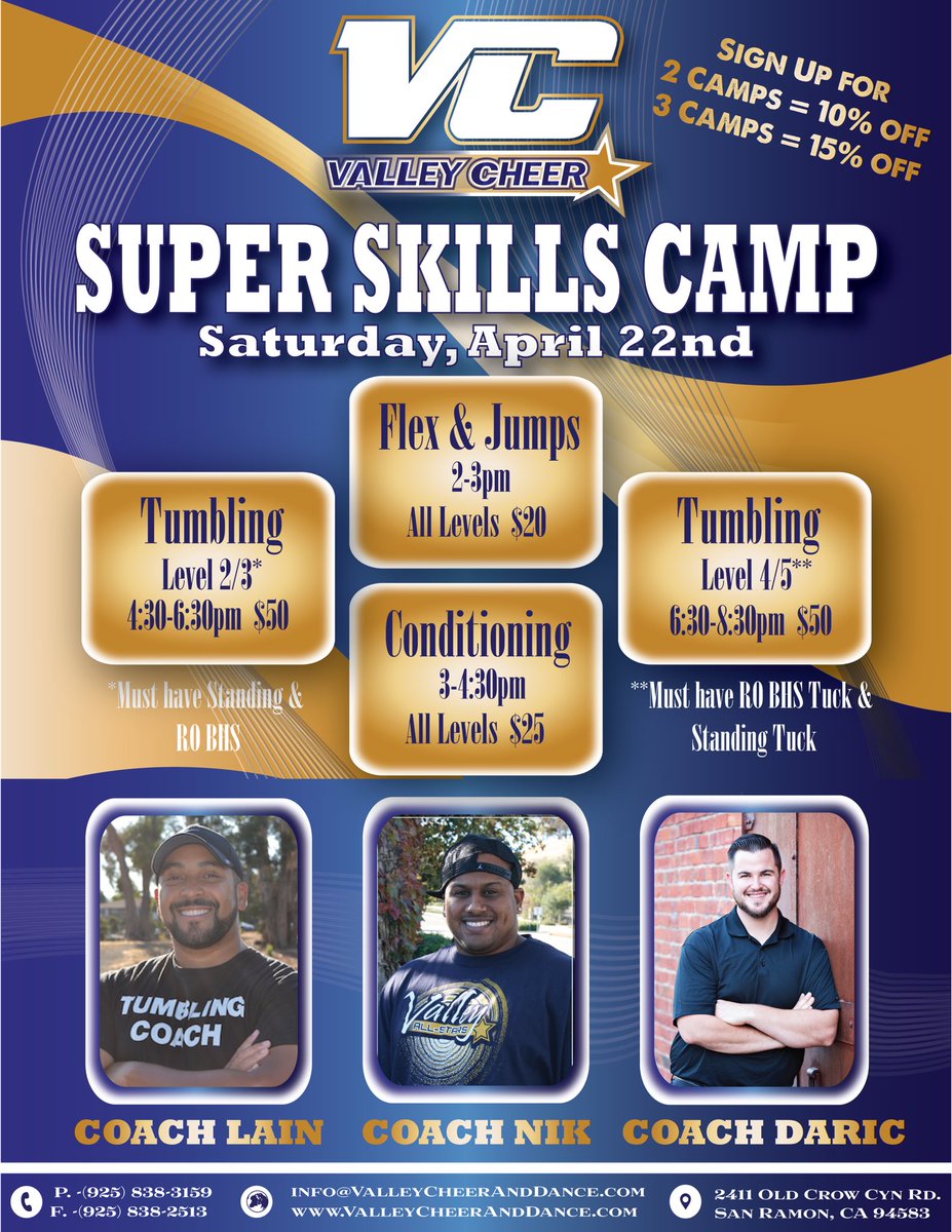_ValleyCheer's tweet image. Learn from this powerhouse trio! Don't miss this opportunity.  Space is limited Open to public. #bestinthebay #ValleyCheer #superskillscamp