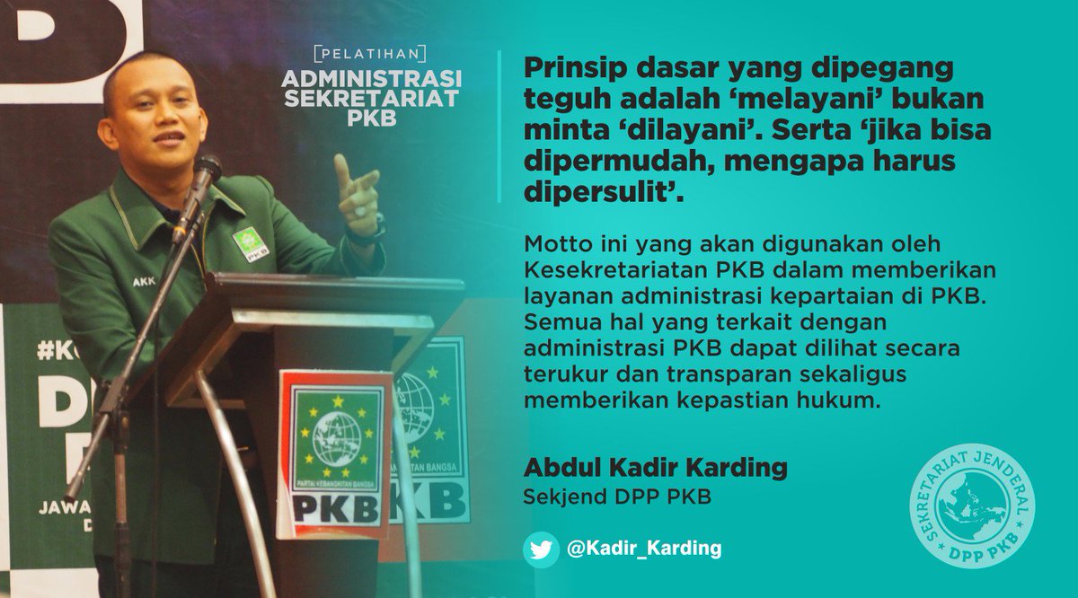 "Prinsip dasar yg dipegang Teguh adalah 'melayani' bkn minta 'dilayani'.Serta 'jika bs dipermudah,mengapa hrs dipersulit'. "#SekretariatPKB