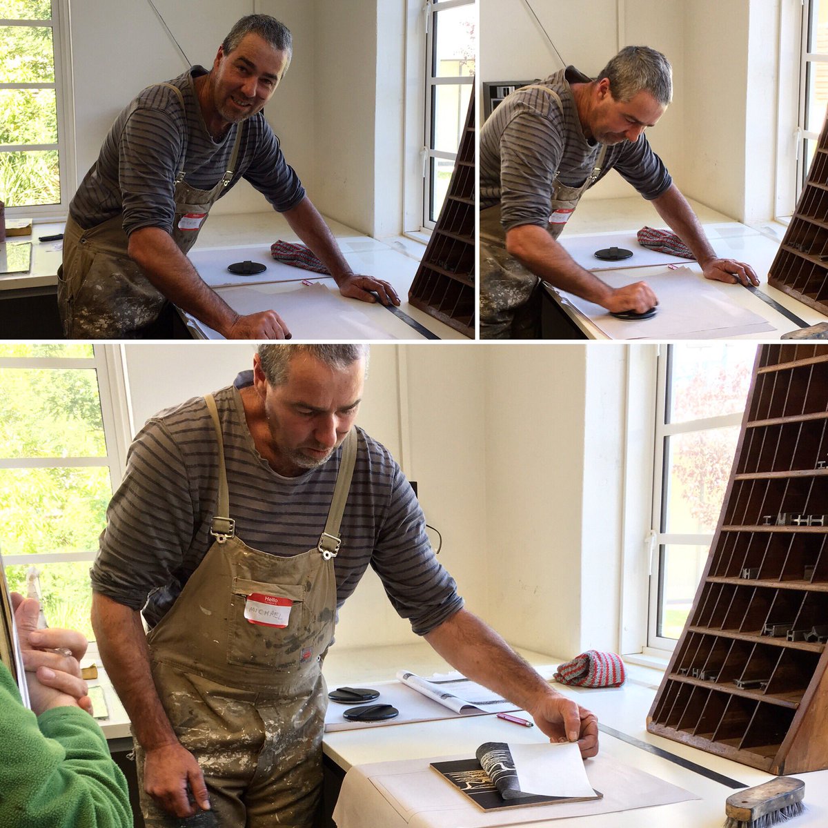 MegaloPrint's tweet photo. Fantastic to have Tasmanian based artist #michaelschlitz in the studios teaching a #woodcut class this weekend. #printmaking #CBRarts https://t.co/luOt1RYeTO