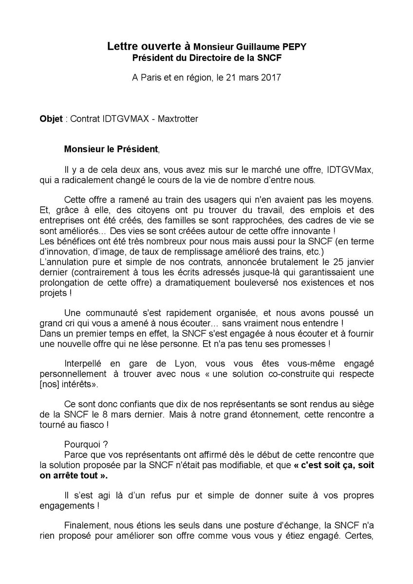 maxidtgv's tweet photo. @lci @cnews @bfmtv  La situation #IDTGVMAX #SNCF https://t.co/mDbKZq4fC8 et la lettre remise en main propre a Mr Pepy le 24/03/2017 #Capital https://t.co/RryE2Rt1R2