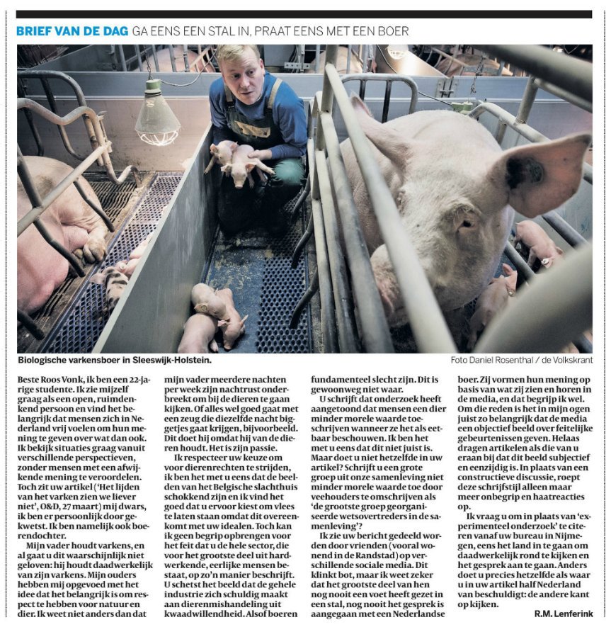 lientje1967's tweet photo. Fantastische brief van boerendochter aan @roosvonk in @volkskrant vandaag. Lezen en delen! #varkens #tielt https://t.co/i1tOEyMEZZ