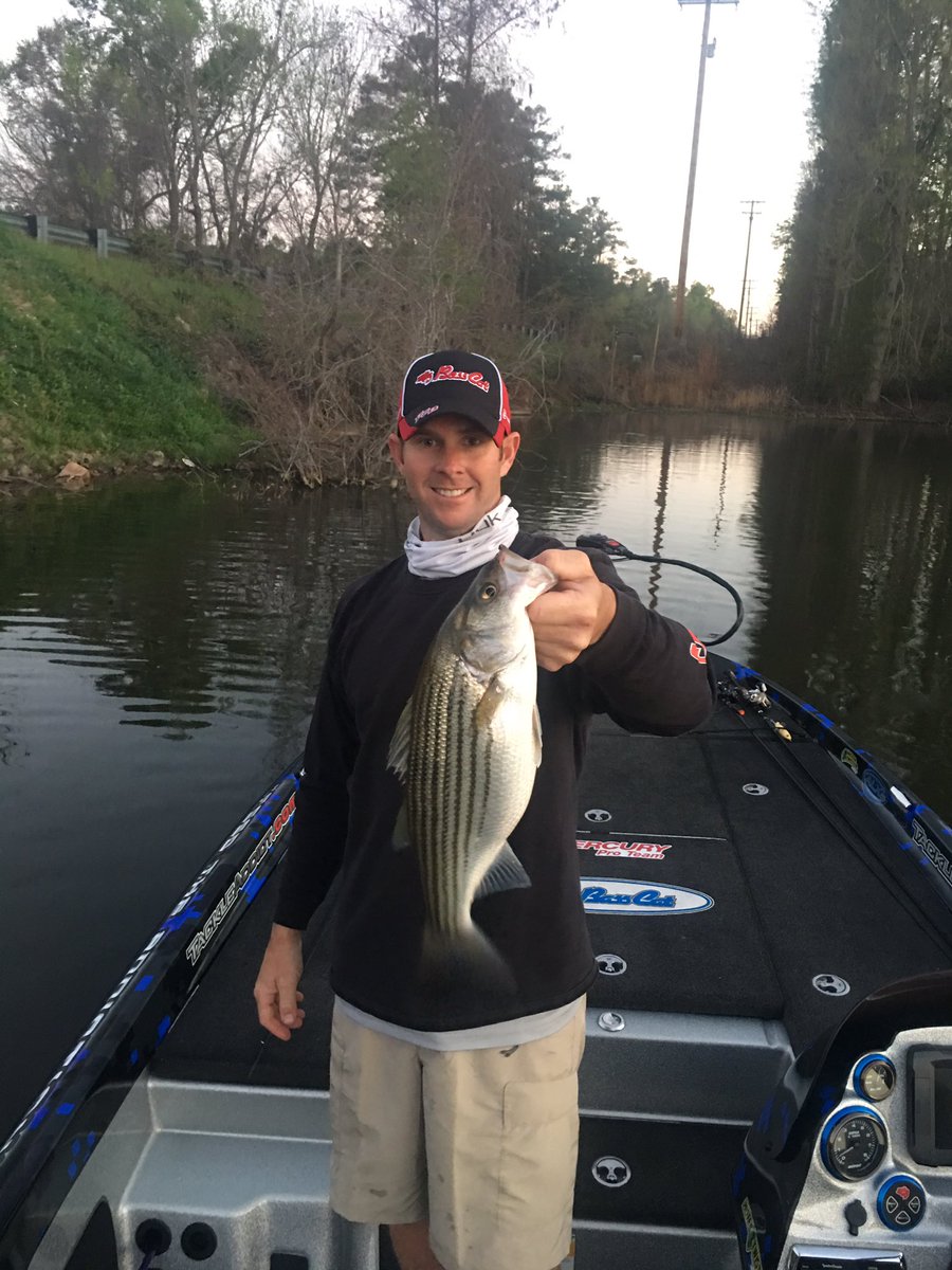 Baldnbeardedout's tweet photo. When your buddy catches a striper on the 3rd cast after launch #tackleaddict @BassCatBoats https://t.co/BOXVM87Er4