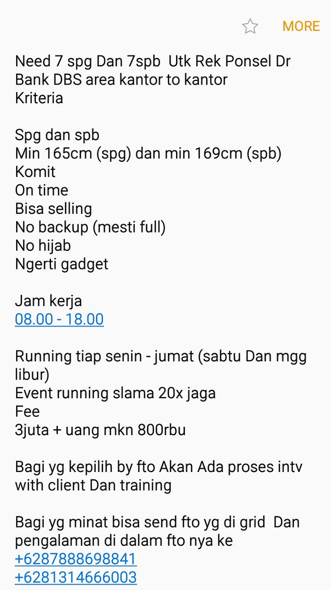 Need 7 spg dan 7 spb, send foto ke wa 087888698841. Tolong di retweet ya min <a href="/pakarSPG/">Pakar SPG</a> <a href="/lokerspg/">LokerSPG</a>