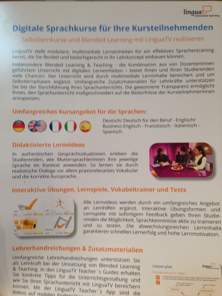 LinguaTV's tweet photo. Lernzeiten mit #digitalen #Sprachkursen verlängern und Lernziele schneller erreichen. #edutech #FaDaF17 https://t.co/RA0yR8vznf