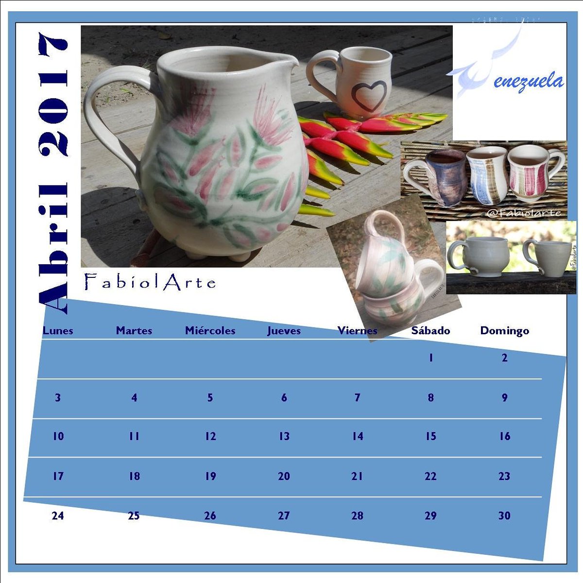 fabiolaarte's tweet photo. #BienvenidoAbril #Abril #Calendario #Almanaque #paraimprimir #FelizSabado #cerámica #hechoamano #hechoenvenezuela https://t.co/PESE4w0Q0V
