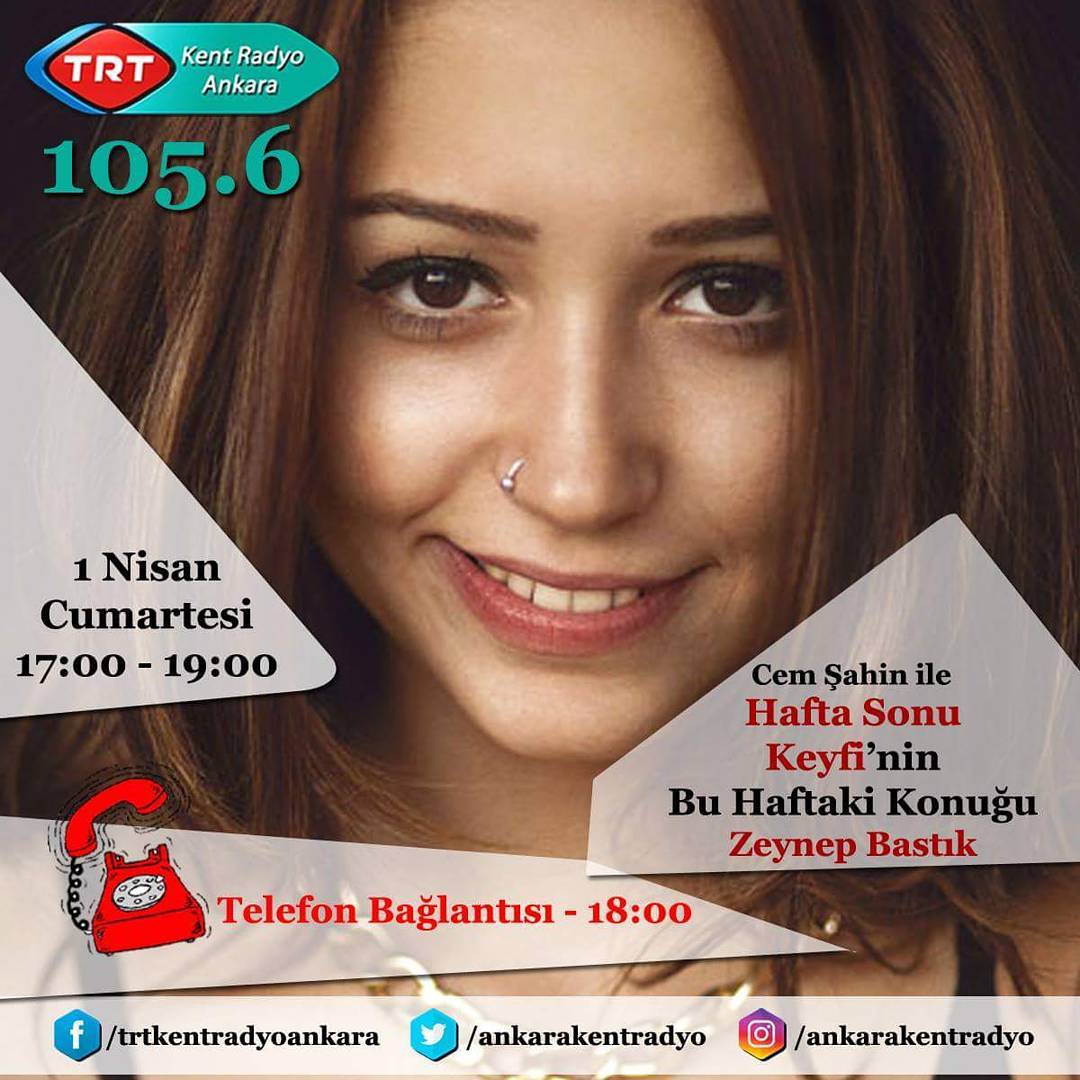 Zeynep Bastık bugün saat 18.00'da Kent Radyo Ankara'da!!🎵