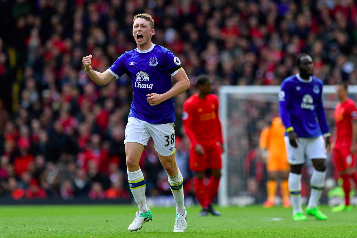 Everton's tweet photo. ⚽️ | @mpennington94 celebrates his first goal for the Blues... #EFCawayday #MerseysideDerby https://t.co/HdlgwlGUhX