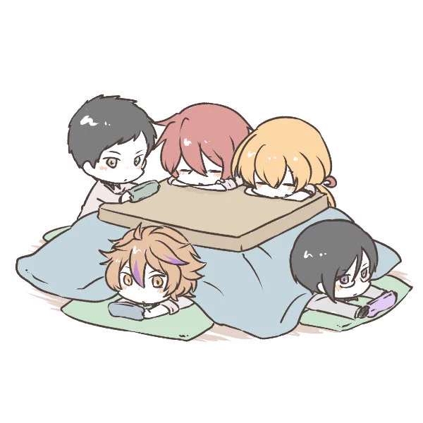 こたつは、「こたつに入っている」というだけで場が成立しているからすごい。ただの机だったら何やってるんだって思うときがあるのに、布団を被せるだけで暖をとっていると分かるし、こたつに集まるだけで会話がなくても場ができる。何より足を描かなくていい。こたつ大好き。片付けたくない。 