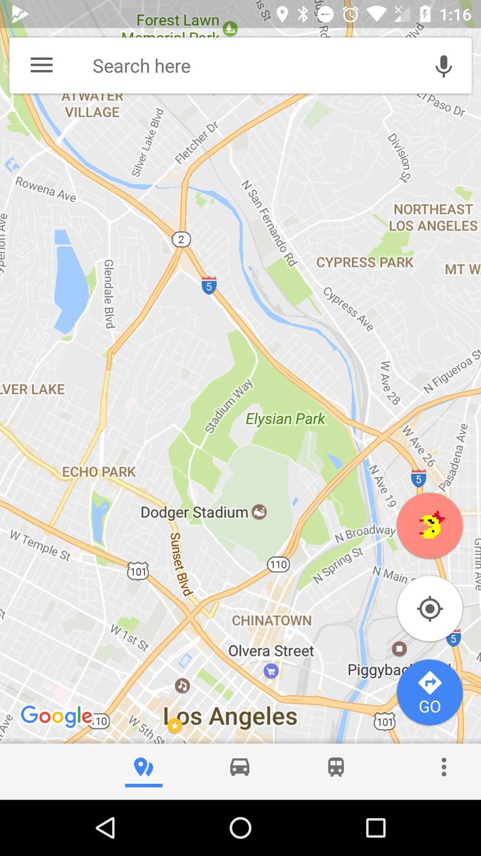 jimbergman's tweet photo. Play Ms. Pac-Man #MsPacMaps in @GoogleMaps! Open Maps and look for the button on the right above the location button. https://t.co/Bdszz2bdGU
