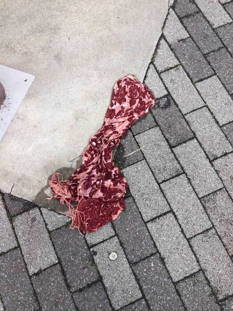 道端に牛肉が落ちてる?よく見たらスカーフだったｗ
