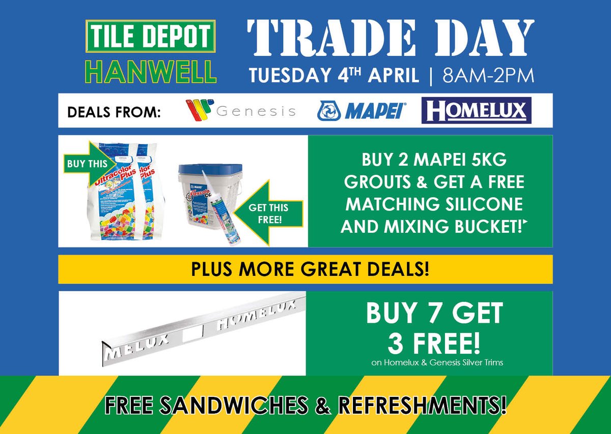 TheTileDepot's tweet photo. This is no #aprilfools! 

Buy 3 get 1 FREE on 25kg @MapeiUKLtd ultraplan renovation screed at Tile Depot Hanwell on Tuesday. https://t.co/SpLeZHqaF6