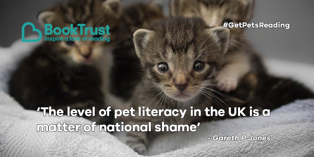 Booktrust's tweet photo. We're proud to be working with @jonesgarethp on his vital #GetPetsReading campaign - please help us get books into paws. @StripesBooks https://t.co/Lq151744Py