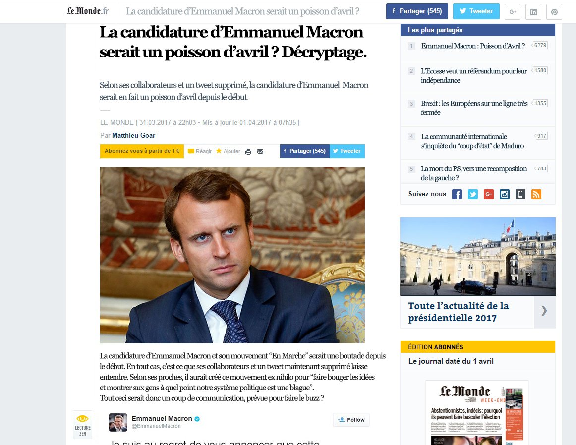 Découvrez notre décryptage sur le canular d'<a href="/EmmanuelMacron/">Emmanuel Macron</a> bientôt dans les kiosques ! #poissonmacron #poissondavril #Presidentielle2017