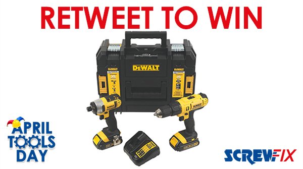 RT to #WIN a DeWalt 18V 1.5Ah Li-Ion Combi Drill &amp; Impact Driver Twin Pack. #AprilToolsDay T&amp;Cs apply.