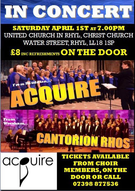 Acquire_Choir's tweet image. TONIGHT! Our concert with our friends .@CantorionRhos in Rhyl. Come and join us for an evening filled with music, fun and friendship.