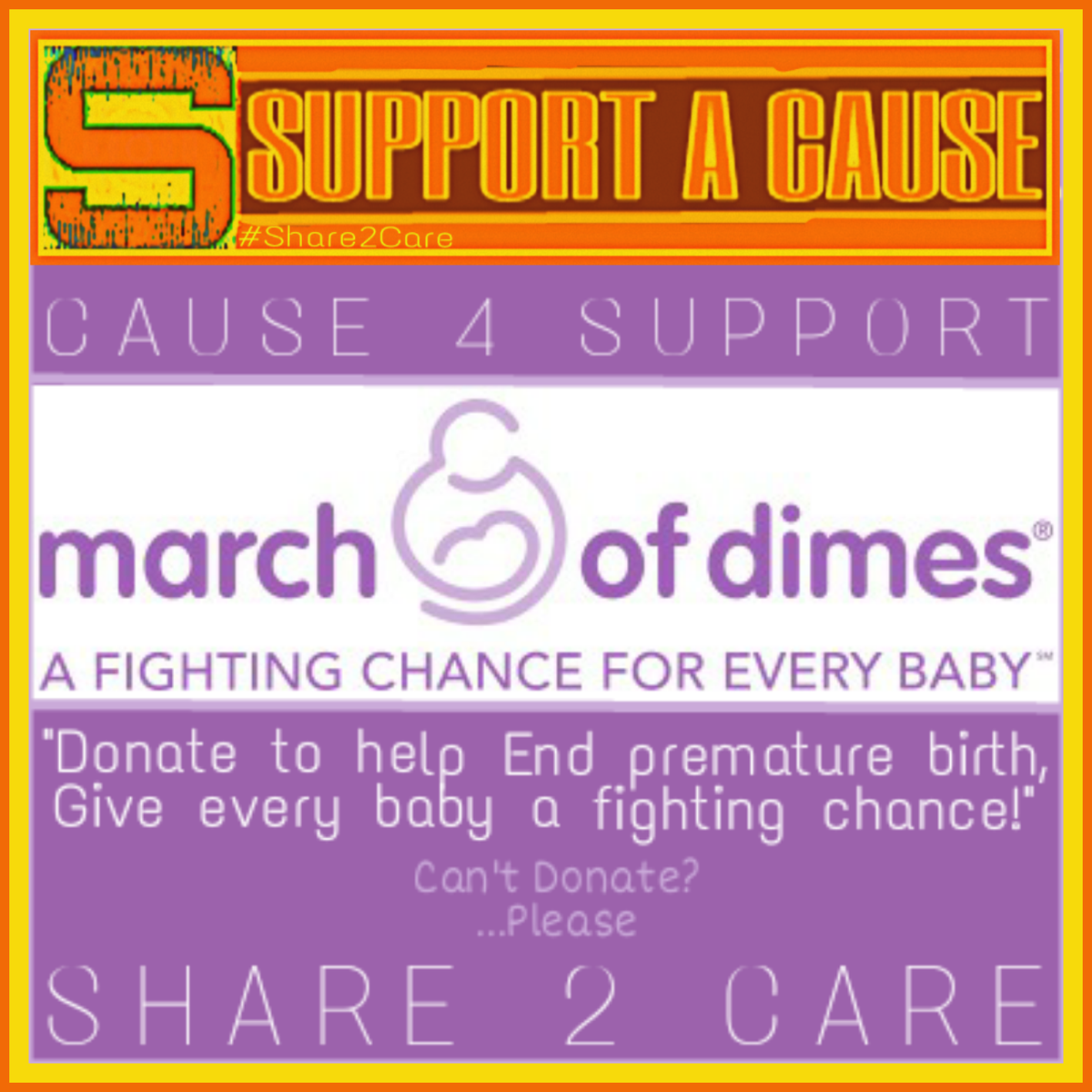 Support_4Cause's tweet photo. CAUSE-4-SUPPORT
⭐-MARCH OF DIMES-⭐
DONATE:  https://t.co/p9QOvSfeSc
Can't Donate ?
Please. . .
⭐ - - -SHARE-2-CARE !- - -⭐
#MarchOfDimes https://t.co/tQEczDo1zM