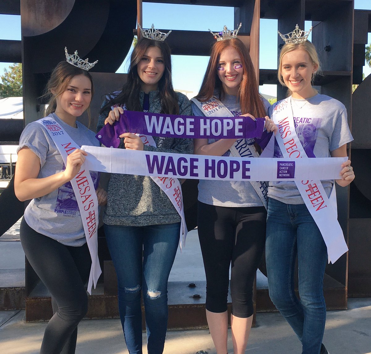 MissMesaOT's tweet photo. Volunteered at the Purple Stride Phoenix walk with my sisters today!💜 #pancreaticcancer #showingsupport #service #wagehope https://t.co/njoohlsbVs