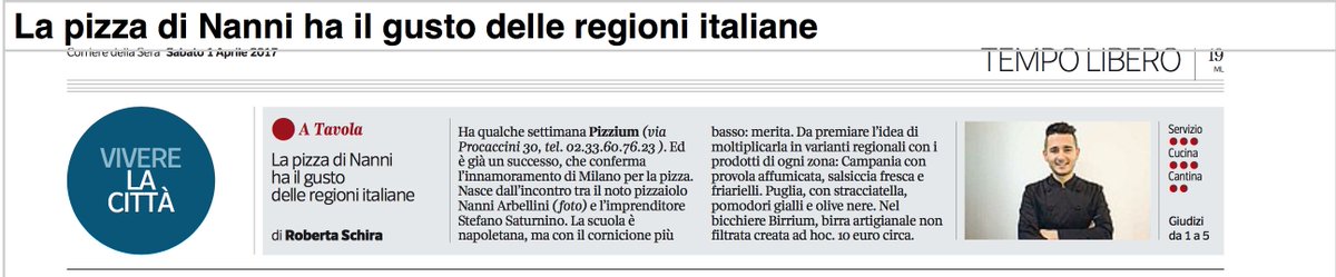 IDEA Food & Beverage (@ideafb) on Twitter photo Oggi su <a href="/corrieremilano/">Corriere Milano</a> si parla di Nanni Arbellini e delle pizze regionali di Pizzium! <a href="/robertaschira/">Roberta Schira</a> #pizzium #pizza #milano #lievito Oggi su <a href="/corrieremilano/">Corriere Milano</a> si parla di Nanni Arbellini e delle pizze regionali di Pizzium! <a href="/robertaschira/">Roberta Schira</a> #pizzium #pizza #milano #lievito